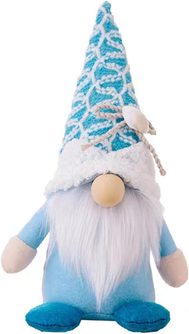 Summer Gnomes Decorations – Blue Beach Gnome Plush for Ocean Day, Handmade Swedish Tomte Nisse Elf, Tiered Tray, Nautical Home Decor, Birthday Gift for Women